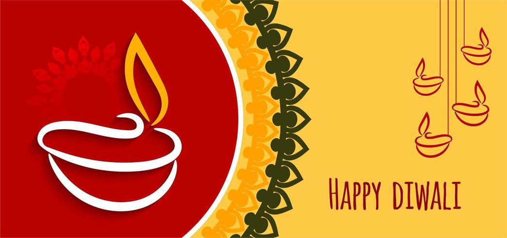 Simple graphic yellow red Happy Diwali background vector