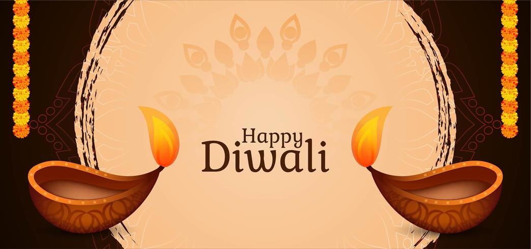 Happy Diwali simple graphic greeting with diya vector