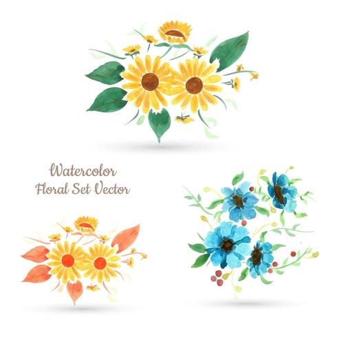 Conjunto de flores acuarelas vector