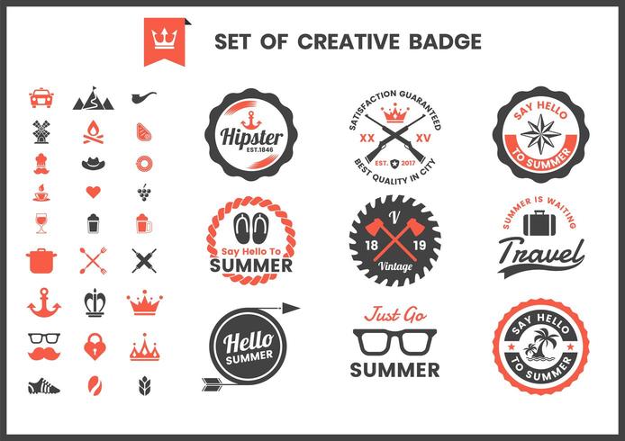 Set of black and red retro business logo badges vector