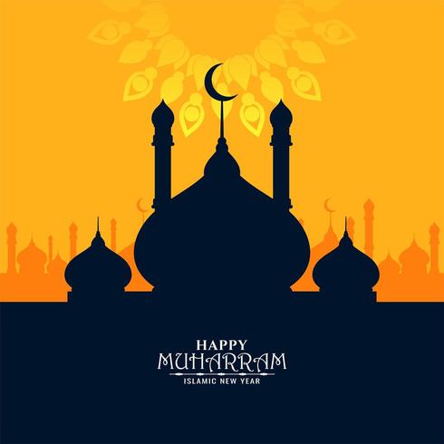 Bright contrast mosque design Happy Muharran background vector