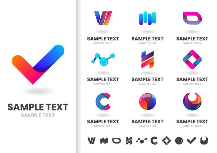 Conjunto de logotipos de formas entrelazadas azules y rojas vector