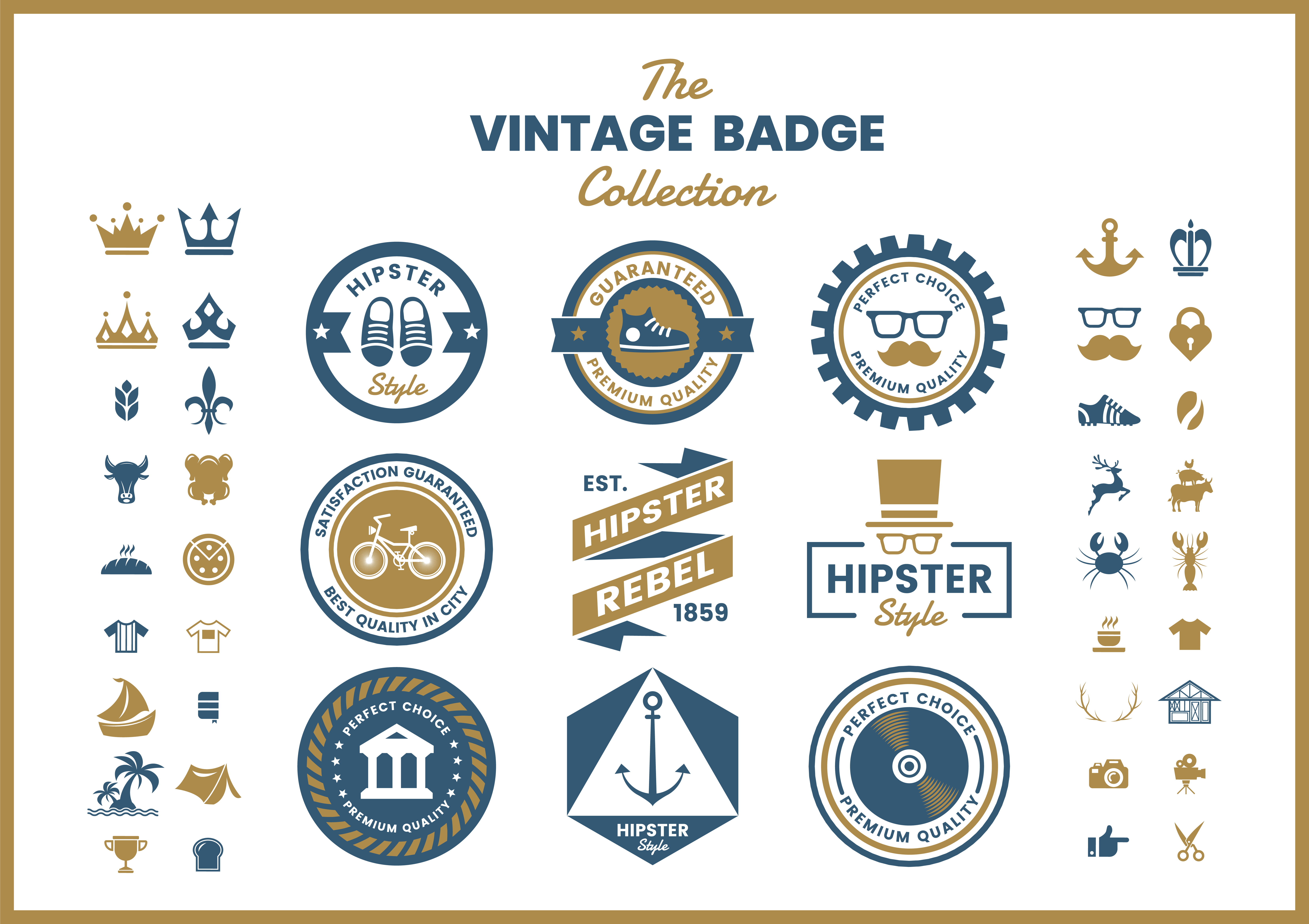 Set of blue gold vintage round badges 678893 Vector Art at Vecteezy