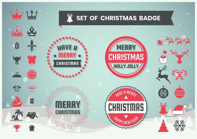 Set of retro round Christmas badges and icons vector