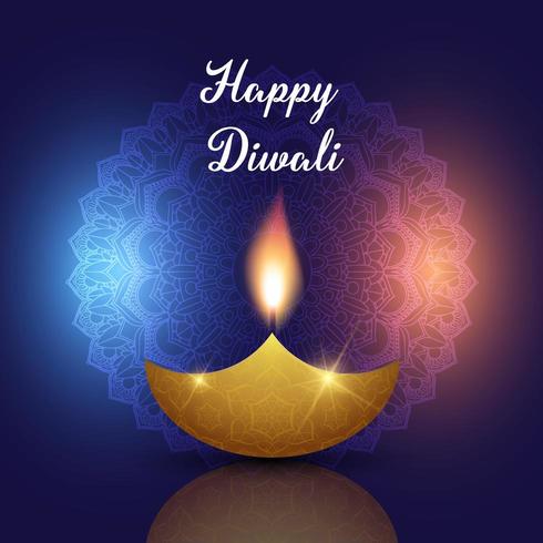 Happy Diwali background with oil lamp on decorative mandala vector