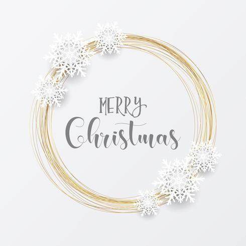 Elegant Christmas background with gold circular frame and snowflakes vector