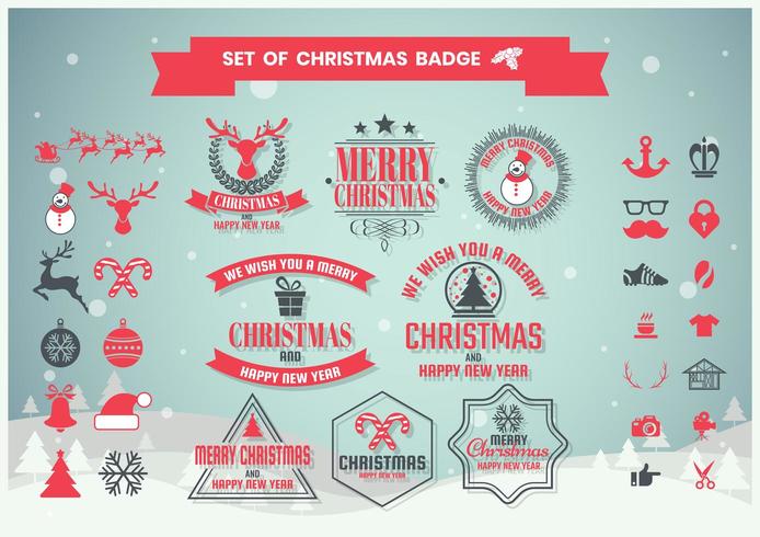 Conjunto de iconos e insignias de Navidad vector