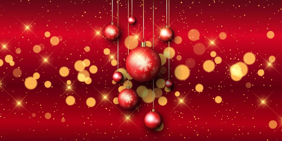 Red Christmas bauble banner with bokeh lights vector