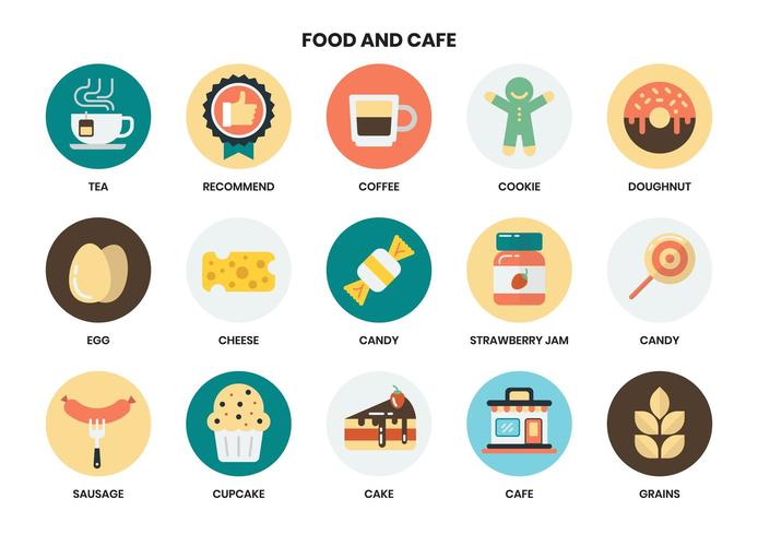 Iconos circulares de comida y restaurante para negocios vector