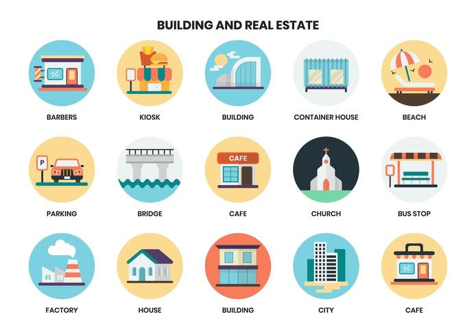 Building circular icons set for business vector