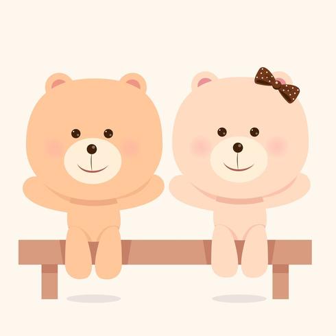 Cute bears sitting on a bench vector