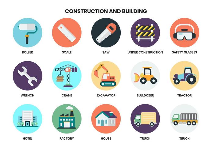 Conjunto de icono de construcción circular para negocios vector