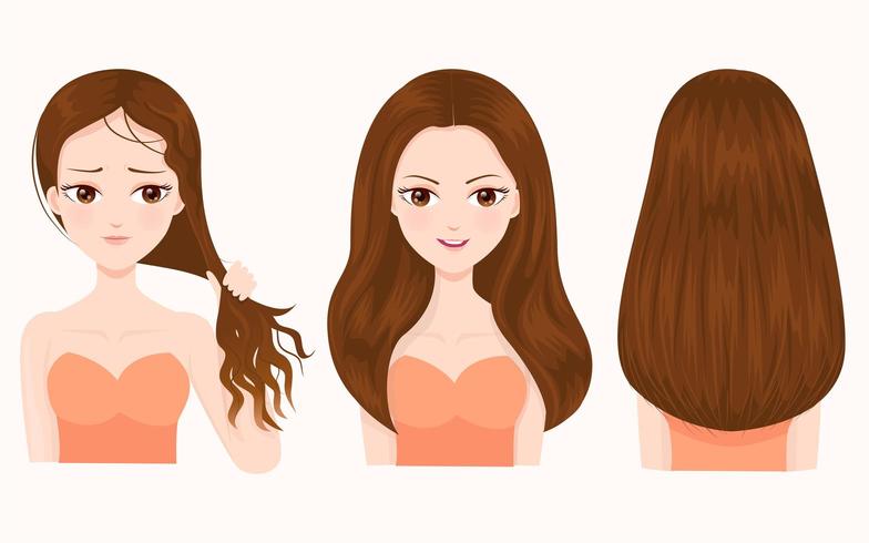 Comparación de cabello dañado y hermoso vector