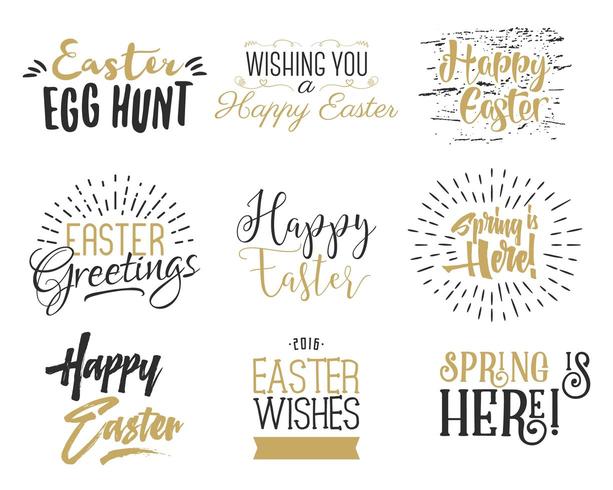 Easter wishes overlays lettering labels design set vector