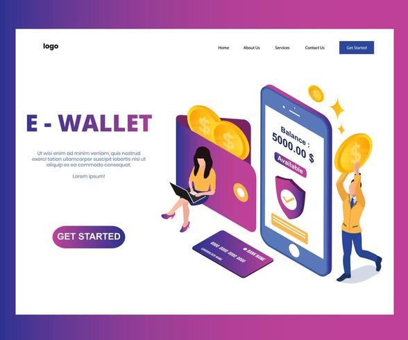 E wallet landing page isometric vector