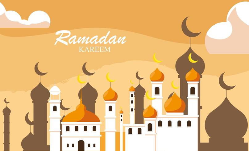 Ramadán Kareem mezquita edificio tradicional vector