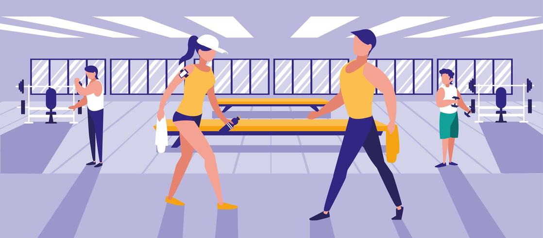 personas haciendo ejercicios en el gimnasio vector