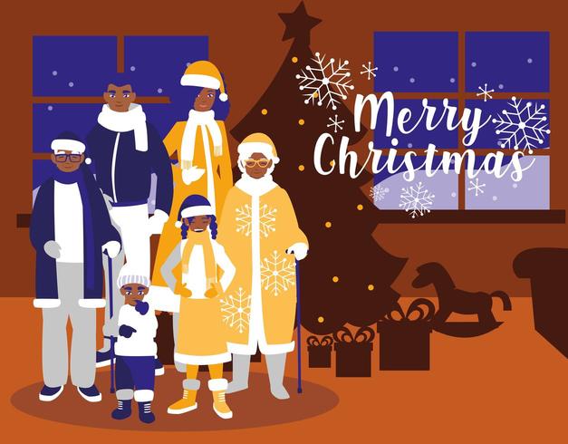 group of family with clothes christmas in house vector