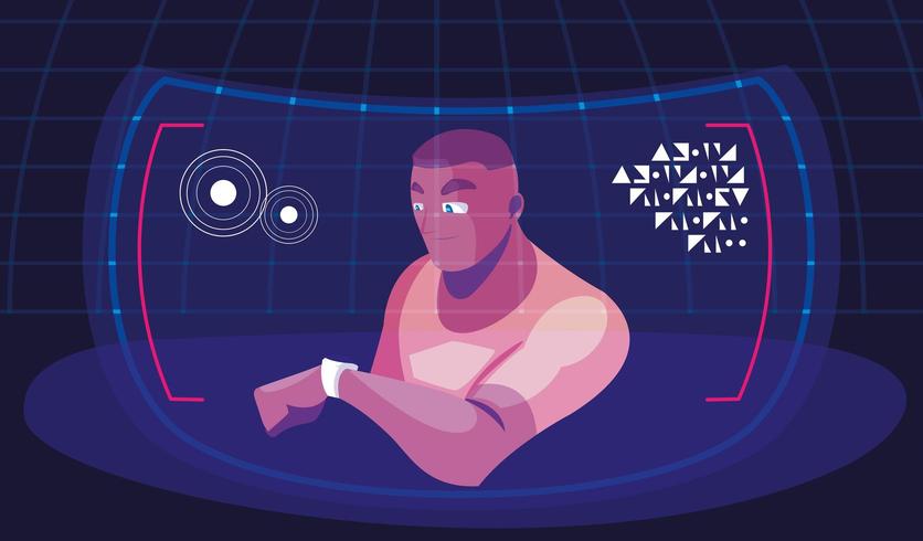 man using technology of augmented reality vector