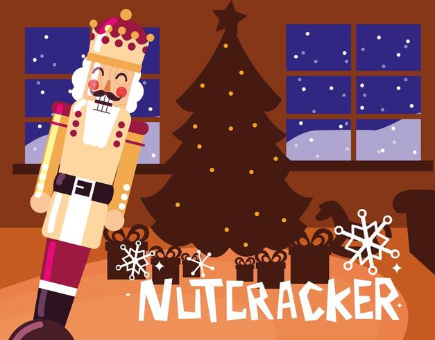 nutcracker king with tree christmas vector