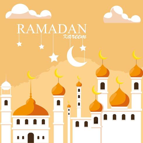 Ramadán Kareem mezquita edificio tradicional vector