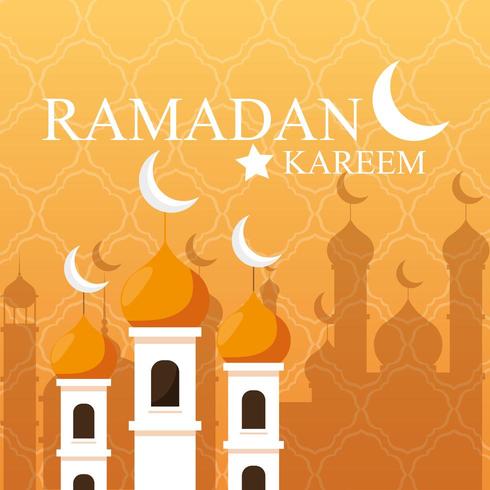 Ramadán Kareem mezquita edificio tradicional vector