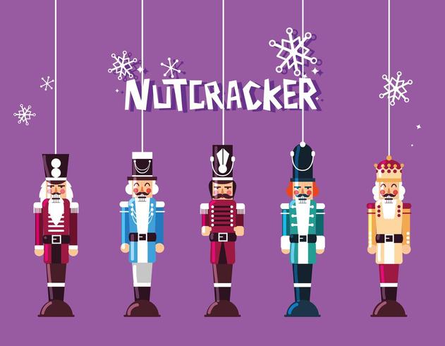 set of nutcracker toy hanging vector