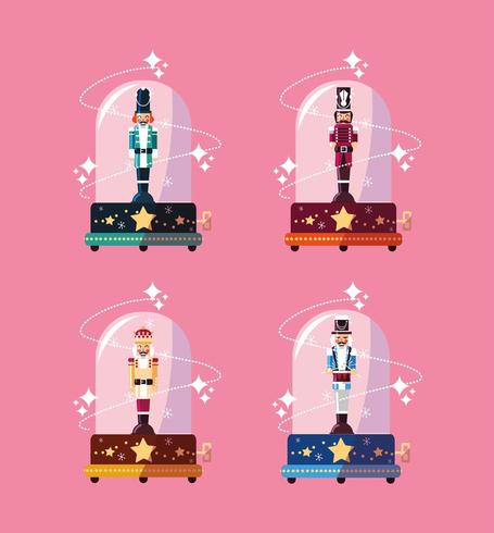 set of nutcracker in snow globe vector