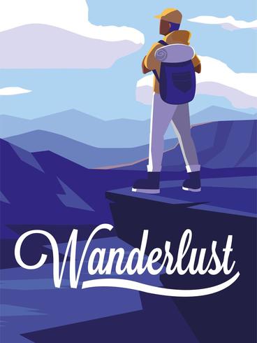 scene landscape with river and traveler wanderlust vector