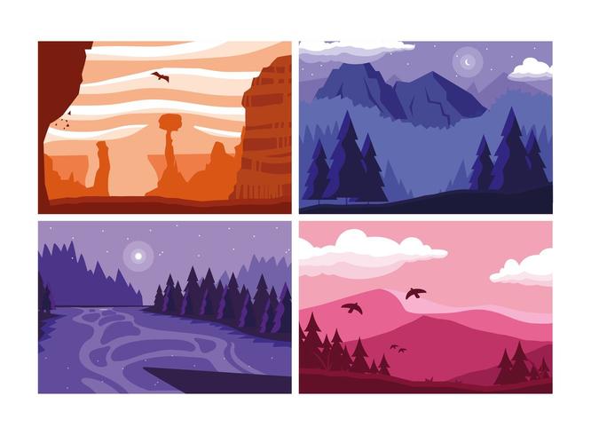 wanderlust poster with set of landscapes vector