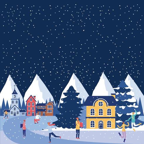 Small town winter scene  vector