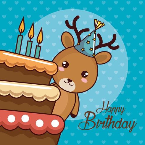 happy birthday card with cute reindeer vector