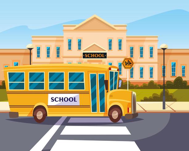 bus in road with school vector