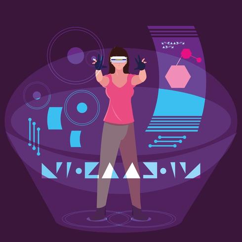 Diseño de mujer utilizando tecnología de realidad aumentada. vector