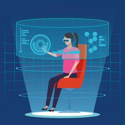 Mujer con tecnología de realidad virtual. vector