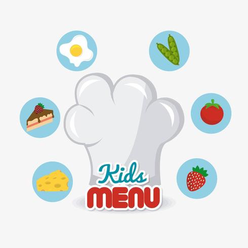 Kids food icons and chef hat vector