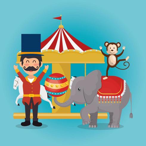 monkeys and elephant circus show vector