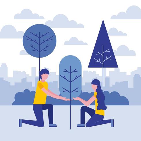 Couple planting tree  vector