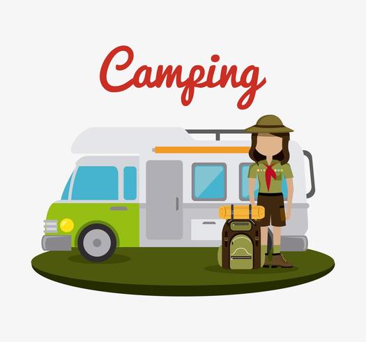 Camping trailer and backpacker vector