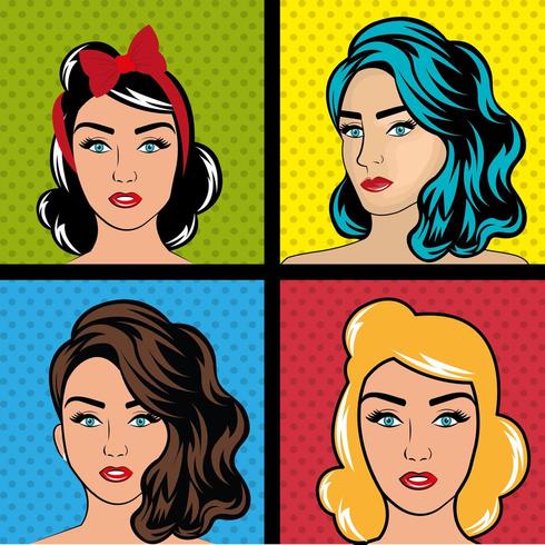 Pop art women set vector