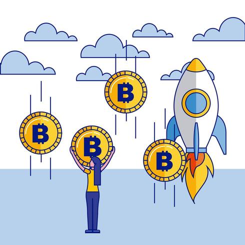 Fintech image with rocket and bitcoin  vector