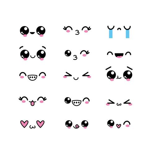 set kawaii character faces with expressions vector