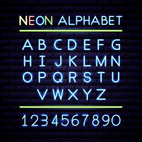 Neon alphabet and numbers  vector