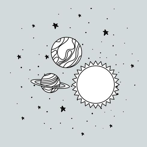 Planetas y estrellas en el diseño del espacio. vector