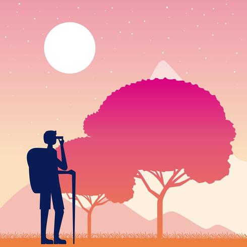 Wanderlust person traveling with backpack  vector