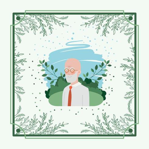 old man card with herbal frame vector