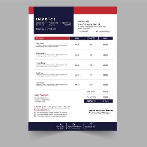 Professional Minimal business invoice template  vector