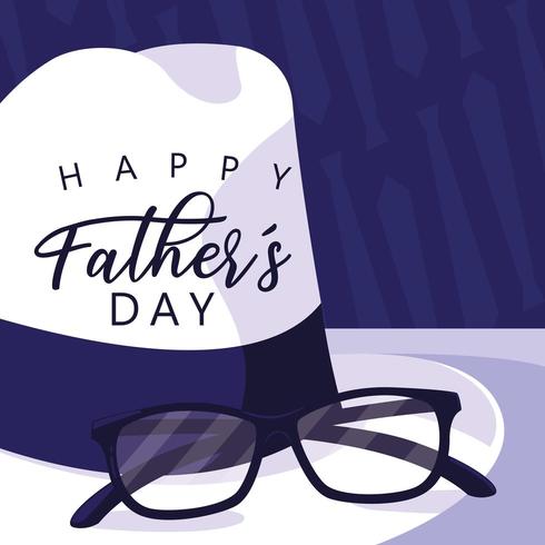 Feliz tarjeta del día del padre con sombrero de caballero y anteojos vector