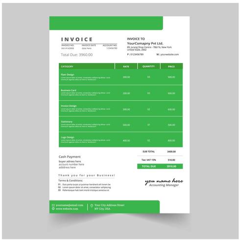 Green Minimal business invoice template vector design