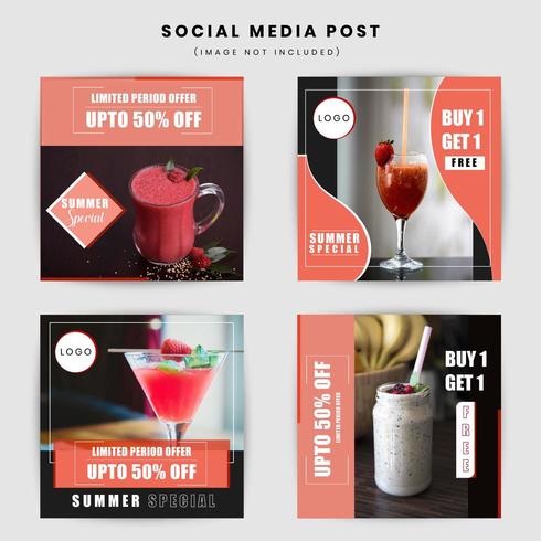 Diseño de publicaciones de redes sociales de comida y bebida vector